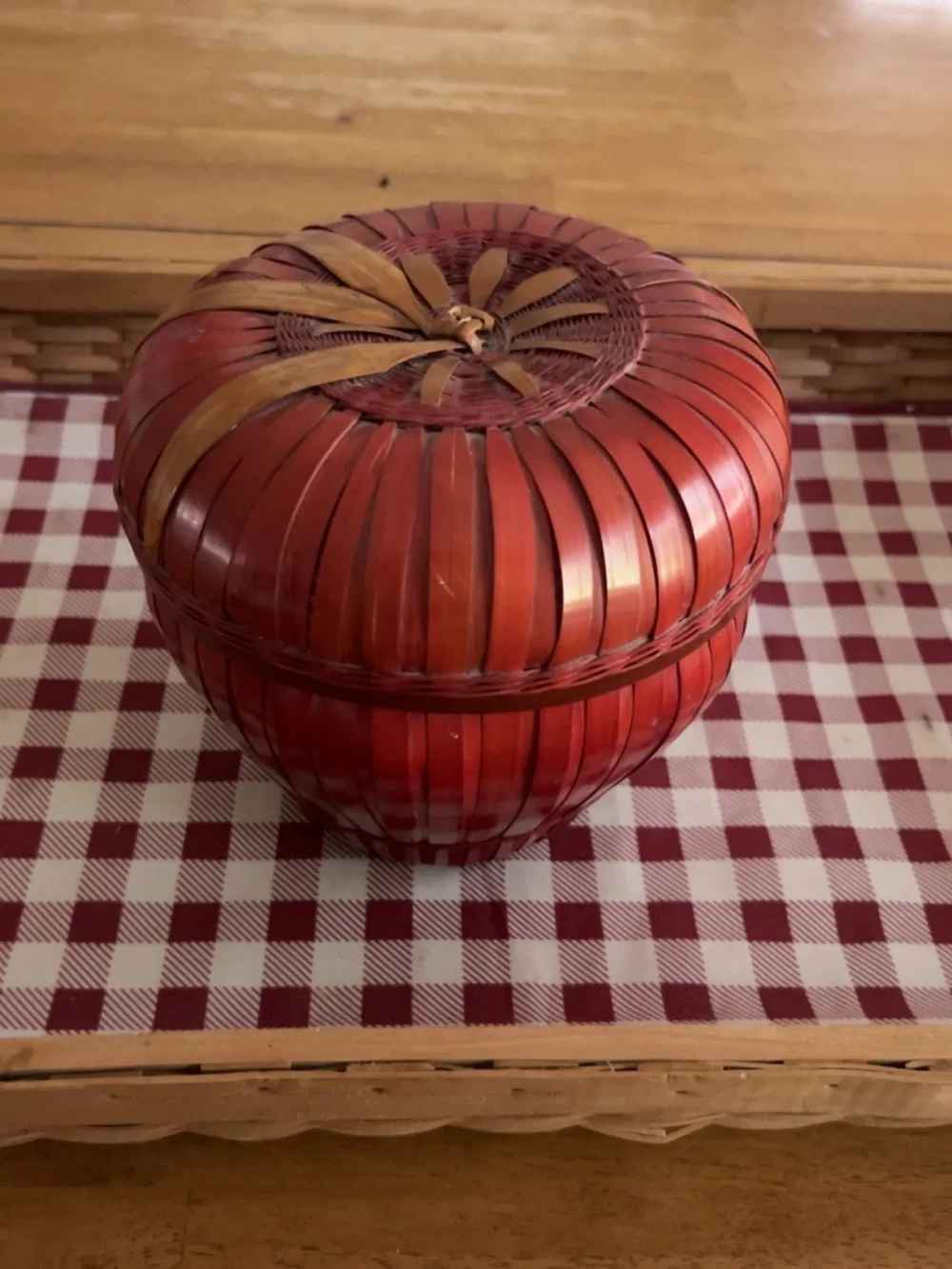 Handwoven Red Decorative Rattan Apple Basket Home Accents